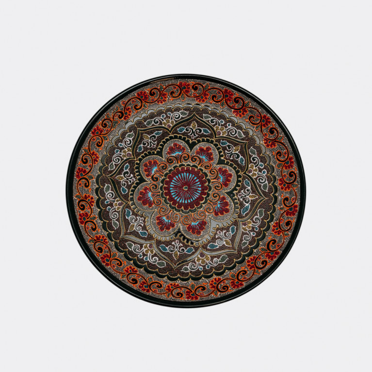 Unik handgjord dekorativ tallrik från Uzbekistan, 38 cm, droppteknik